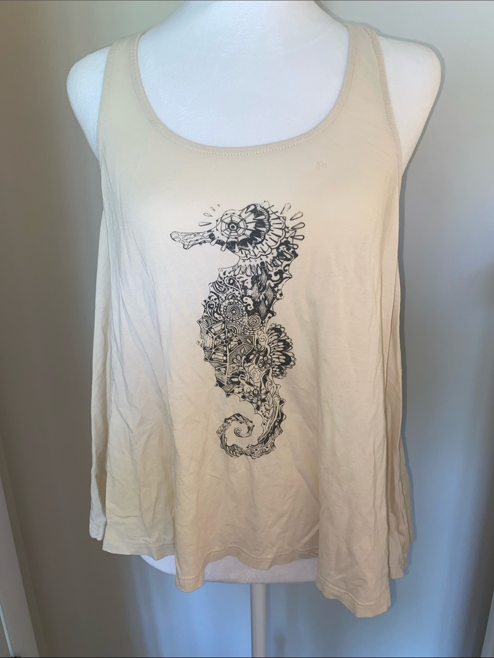 Altar'd State Cream Tank Top with Black Seahorse Graphic